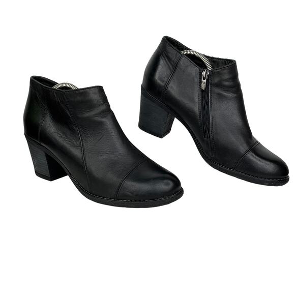 E Scott Leather Bootie Women's SZ 39 Made In Italy Heeled Boot Comfort Black Zip - Picture 10 of 10